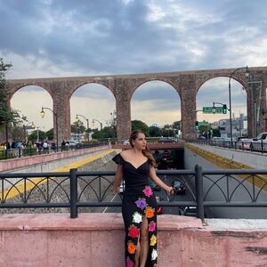 Floral Black Dress with Colorful Accents